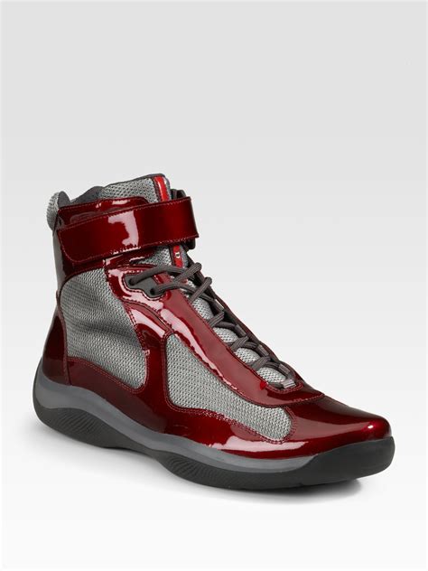 black red prada sneakers|red high top prada sneakers.